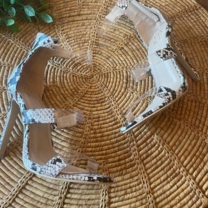 {Yoki} “Loly” Python Print with Clear Strap Heels